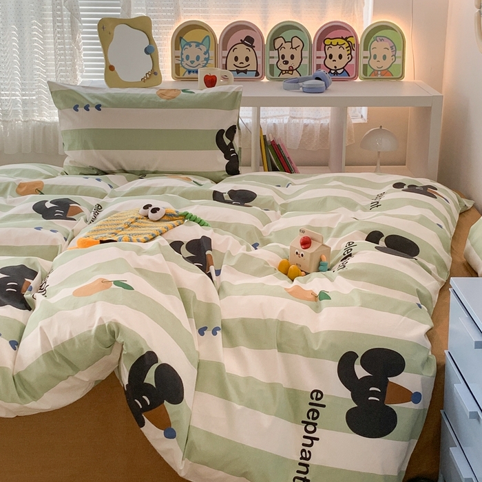 91家纺网 家纺一手货源 找家纺 昔可家纺 2023新款全棉四件套-潮趣系列 橘子大象