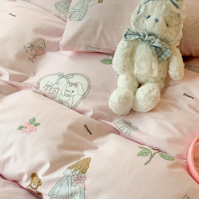 91家纺网 家纺一手货源 找家纺 昔可家纺 2023新款全棉四件套-洛丽塔风 女孩下午茶