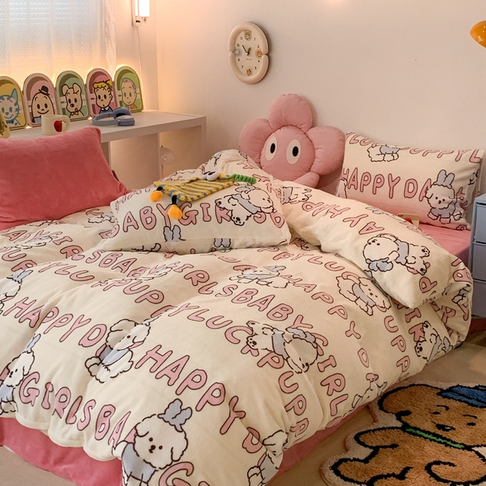 91家纺网 家纺一手货源 找家纺 昔可家纺 2023新款圣诞款四件套 圣诞小萌狗