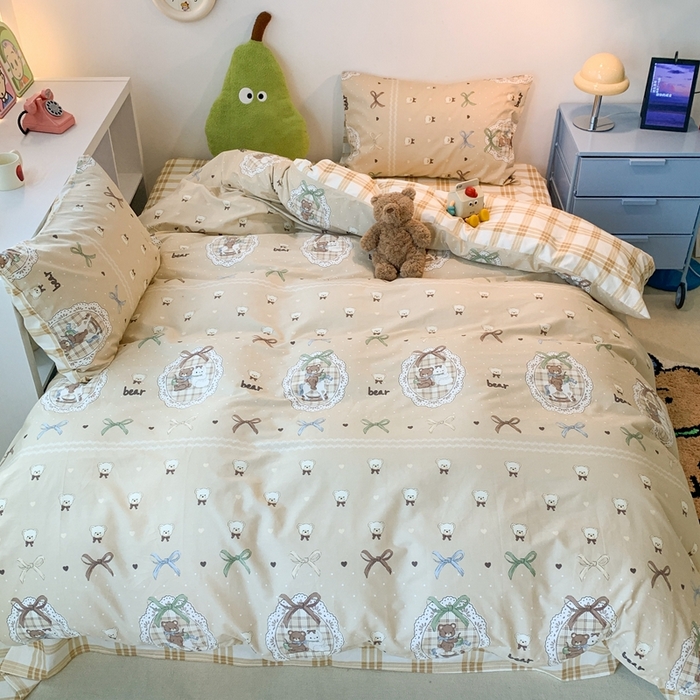 91家纺网 家纺一手货源 找家纺 昔可家纺 2023新款全棉四件套-洛丽塔风 洛丽塔小熊