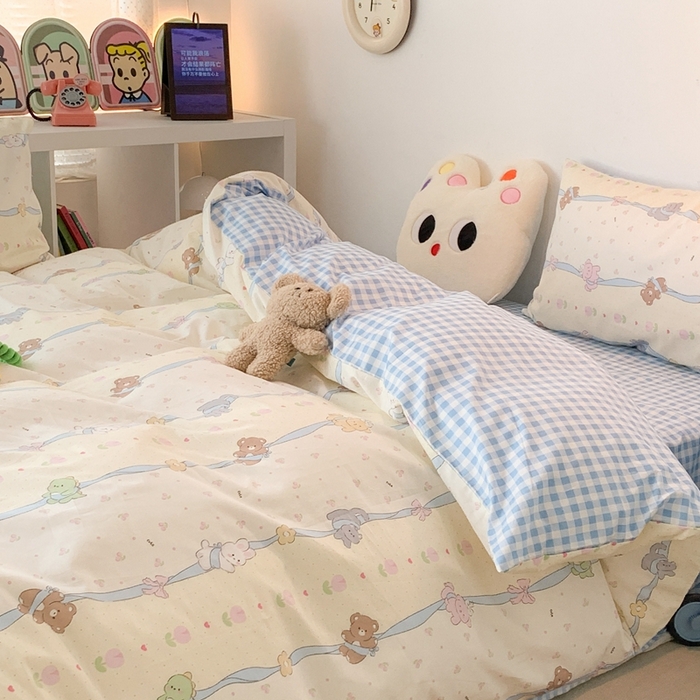 91家纺网 家纺一手货源 找家纺 昔可家纺 2023新款全棉四件套-萌趣卡通 丝带小卡通