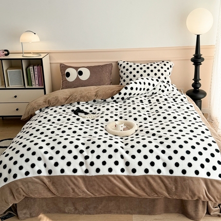 91家纺网 家纺一手货源 找家纺 （总）昔可家纺 2023新款波点兔兔绒拼接牛奶绒四件套