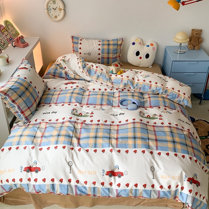 91家纺网 家纺一手货源 找家纺 昔可家纺 2023新款全棉四件套-ins卡通系列 露营狗狗