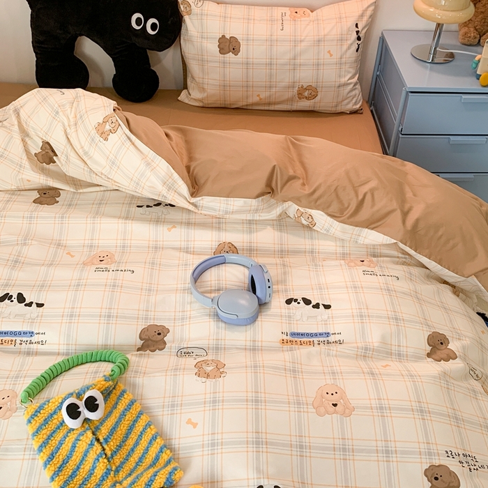 91家纺网 家纺一手货源 找家纺 昔可家纺 2023新款全棉四件套-萌趣卡通 美拉德狗狗