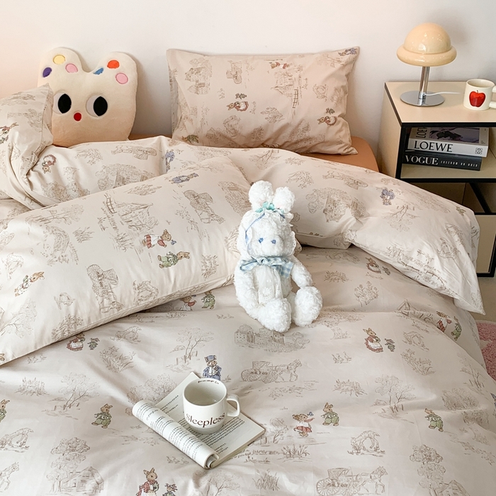 91家纺网 家纺一手货源 找家纺 昔可家纺 2023新款全棉四件套-ins卡通系列 秘境小兔