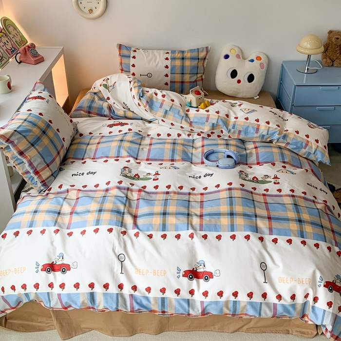 91家纺网 家纺一手货源 找家纺 昔可家纺 2023新款全棉四件套-ins卡通系列 露营狗狗