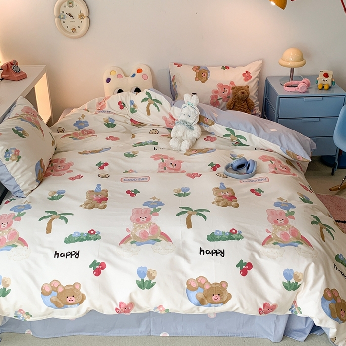 91家纺网 家纺一手货源 找家纺 昔可家纺 2023新款全棉四件套-ins卡通系列 油画熊