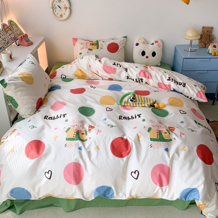 91家纺网 家纺一手货源 找家纺 昔可家纺 2023新款全棉四件套-潮趣系列 彩色波点兔