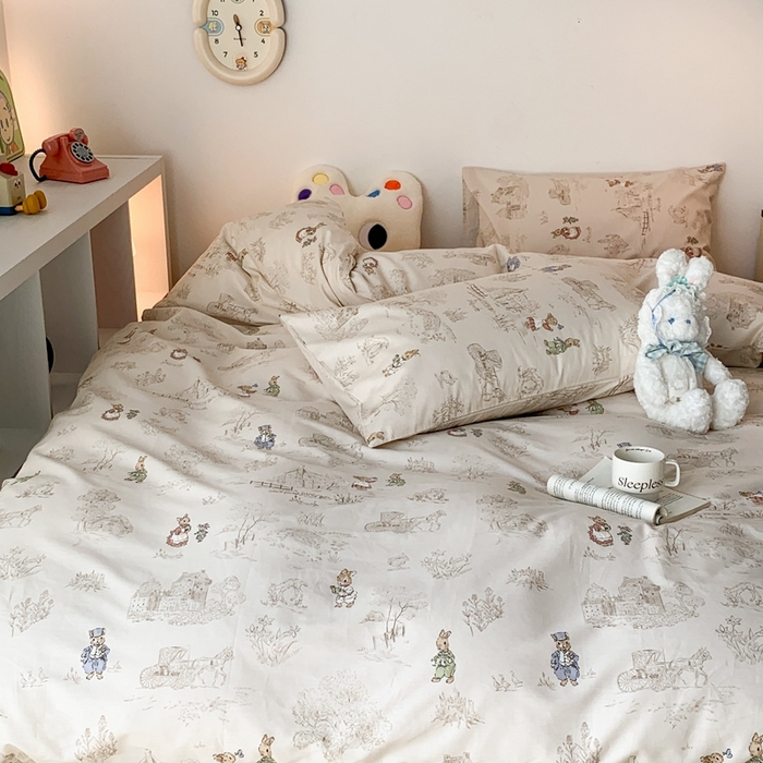 91家纺网 家纺一手货源 找家纺 昔可家纺 2023新款全棉四件套-ins卡通系列 秘境小兔