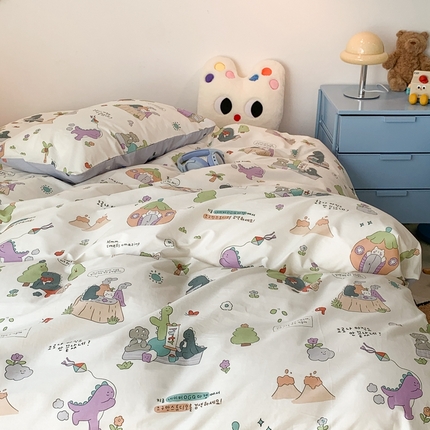 91家纺网 家纺一手货源 找家纺 昔可家纺 2023新款全棉四件套-萌趣卡通 恐龙的茶话会