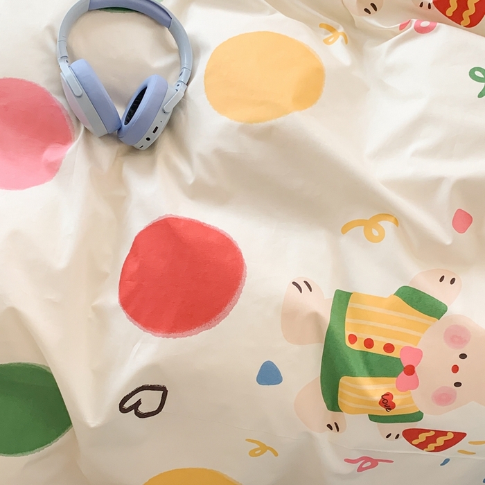 91家纺网 家纺一手货源 找家纺 昔可家纺 2023新款全棉四件套-潮趣系列 彩色波点兔