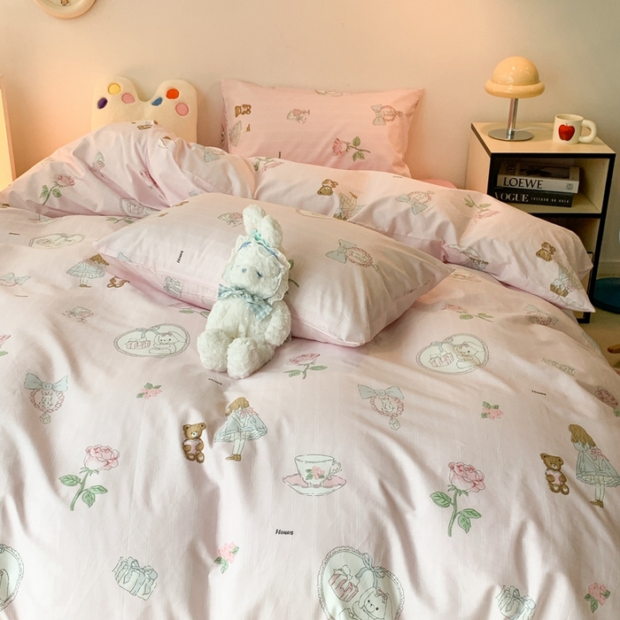 91家纺网 家纺一手货源 找家纺 昔可家纺 2023新款全棉四件套-洛丽塔风 女孩下午茶