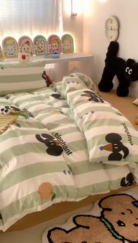 91家纺网 家纺一手货源 找家纺 昔可家纺 2023新款全棉四件套-潮趣系列 橘子大象