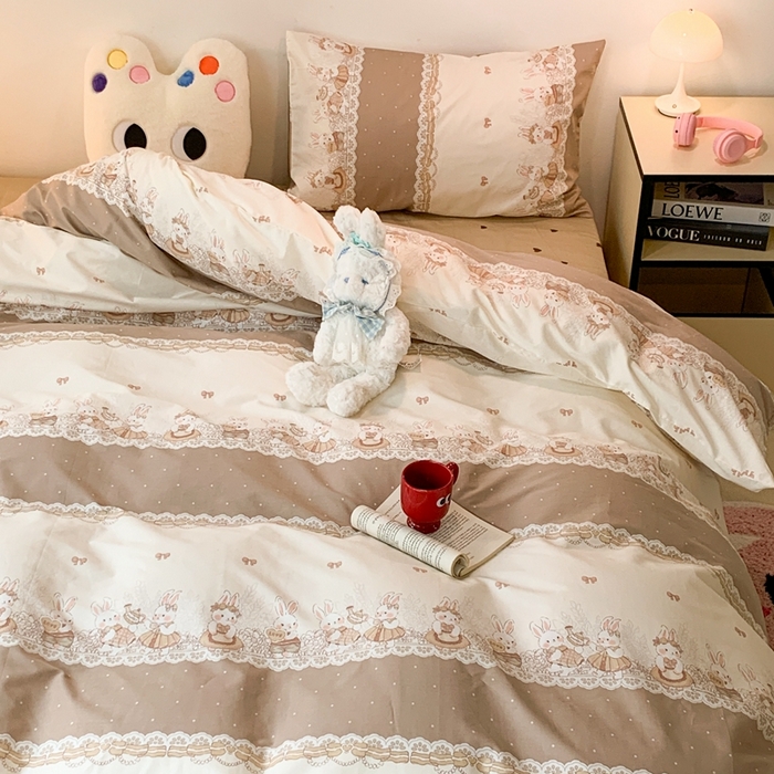 91家纺网 家纺一手货源 找家纺 昔可家纺 2023新款全棉四件套-洛丽塔风 洛丽塔小兔