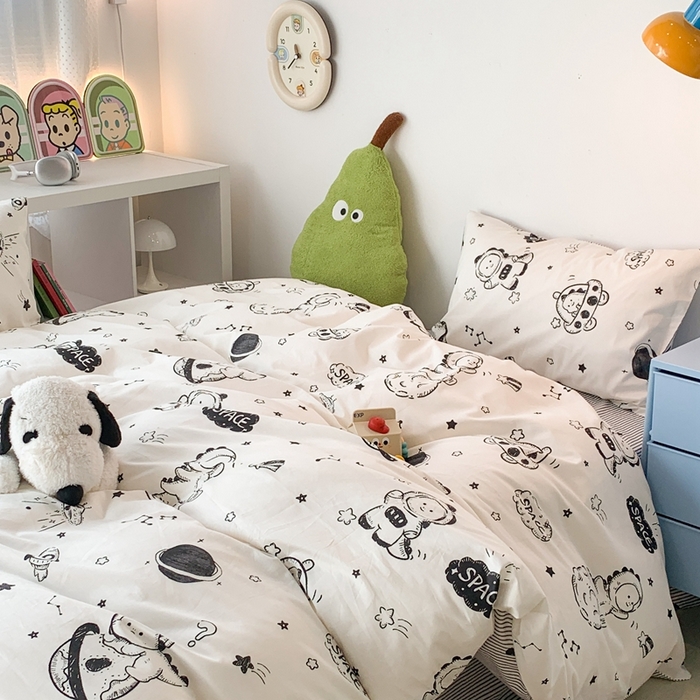 91家纺网 家纺一手货源 找家纺 昔可家纺 2023新款全棉四件套-ins卡通系列 恐龙宇航员