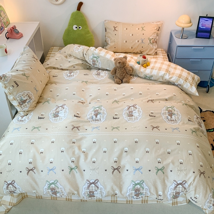 91家纺网 家纺一手货源 找家纺 昔可家纺 2023新款全棉四件套-洛丽塔风 洛丽塔小熊