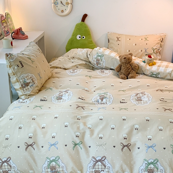 91家纺网 家纺一手货源 找家纺 昔可家纺 2023新款全棉四件套-洛丽塔风 洛丽塔小熊