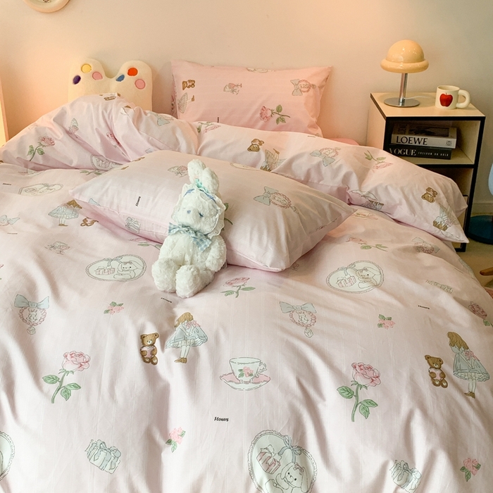 91家纺网 家纺一手货源 找家纺 昔可家纺 2023新款全棉四件套-洛丽塔风 女孩下午茶