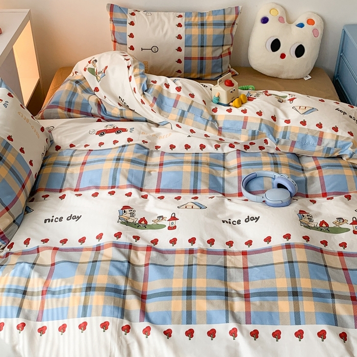 91家纺网 家纺一手货源 找家纺 昔可家纺 2023新款全棉四件套-ins卡通系列 露营狗狗