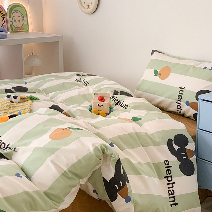 91家纺网 家纺一手货源 找家纺 昔可家纺 2023新款全棉四件套-潮趣系列 橘子大象