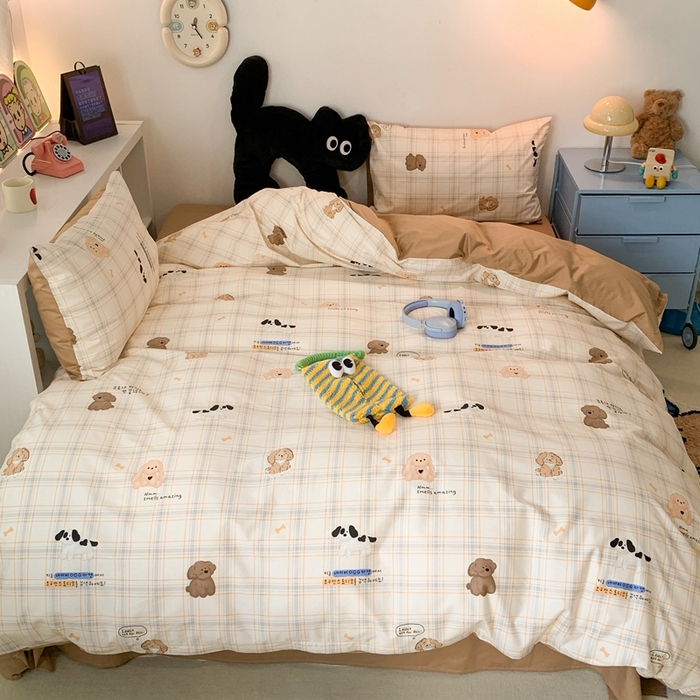 91家纺网 家纺一手货源 找家纺 昔可家纺 2023新款全棉四件套-萌趣卡通 美拉德狗狗