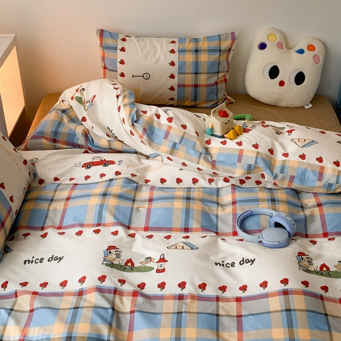 91家纺网 家纺一手货源 找家纺 昔可家纺 2023新款全棉四件套-ins卡通系列 露营狗狗