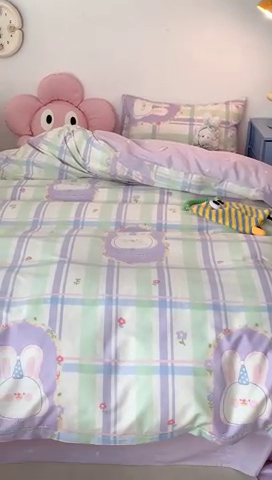 91家纺网 家纺一手货源 找家纺 昔可家纺 2023新款全棉四件套-ins卡通系列 芋泥紫格兔