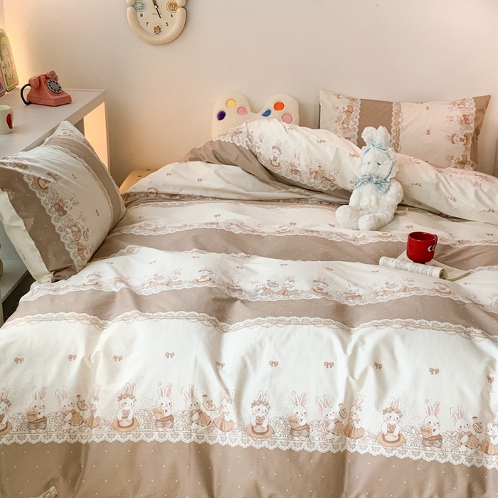 91家纺网 家纺一手货源 找家纺 昔可家纺 2023新款全棉四件套-洛丽塔风 洛丽塔小兔