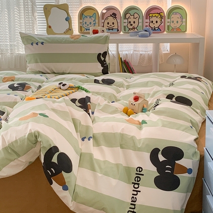 91家纺网 家纺一手货源 找家纺 昔可家纺 2023新款全棉四件套-潮趣系列 橘子大象