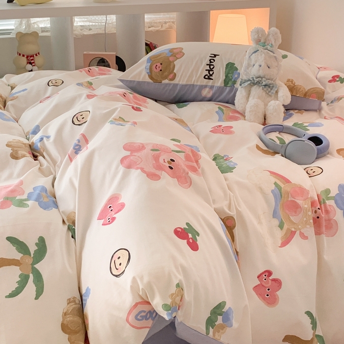 91家纺网 家纺一手货源 找家纺 昔可家纺 2023新款全棉四件套-ins卡通系列 油画熊