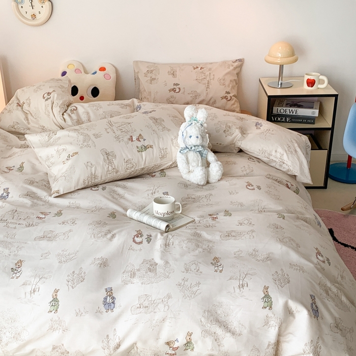 91家纺网 家纺一手货源 找家纺 昔可家纺 2023新款全棉四件套-ins卡通系列 秘境小兔