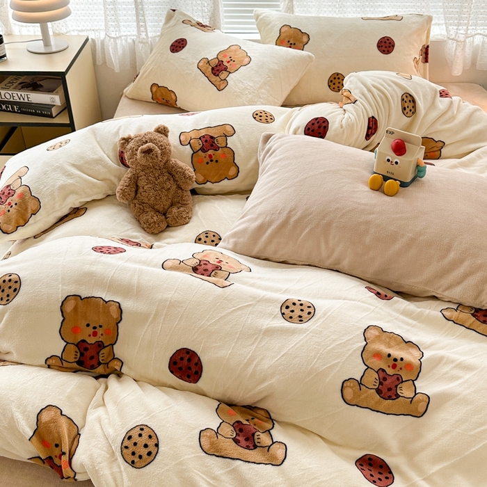 91家纺网 家纺一手货源 找家纺 昔可家纺 2023新款圣诞款四件套 饼干熊