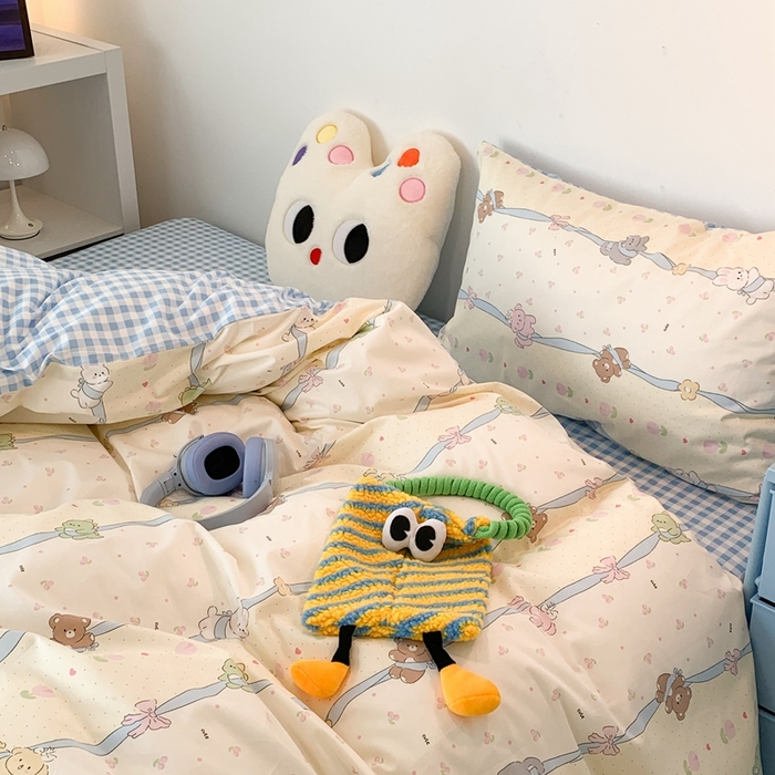 91家纺网 家纺一手货源 找家纺 昔可家纺 2023新款全棉四件套-萌趣卡通 丝带小卡通