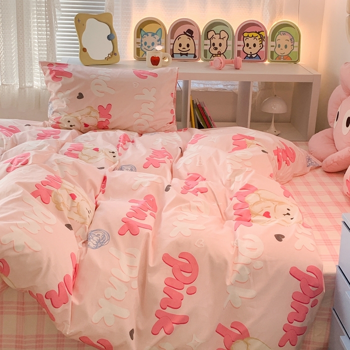 91家纺网 家纺一手货源 找家纺 昔可家纺 2023新款全棉四件套-潮趣系列 pink小奶狗