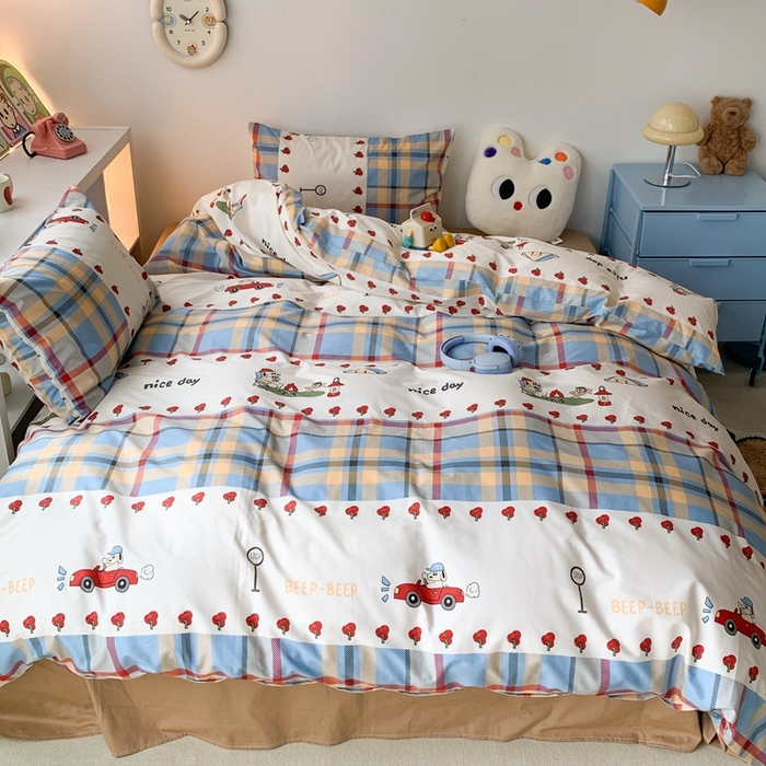 91家纺网 家纺一手货源 找家纺 昔可家纺 2023新款全棉四件套-ins卡通系列 露营狗狗