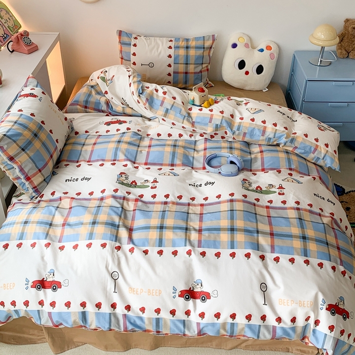 91家纺网 家纺一手货源 找家纺 昔可家纺 2023新款全棉四件套-ins卡通系列 露营狗狗