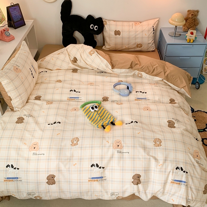 91家纺网 家纺一手货源 找家纺 昔可家纺 2023新款全棉四件套-萌趣卡通 美拉德狗狗