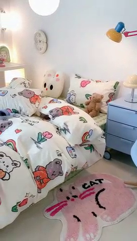 91家纺网 家纺一手货源 找家纺 昔可家纺 2023新款全棉四件套-ins卡通系列 彩虹熊