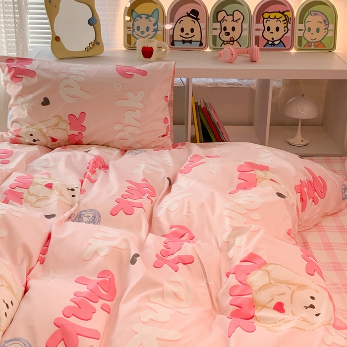 91家纺网 家纺一手货源 找家纺 昔可家纺 2023新款全棉四件套-潮趣系列 pink小奶狗