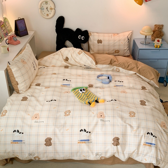 91家纺网 家纺一手货源 找家纺 昔可家纺 2023新款全棉四件套-萌趣卡通 美拉德狗狗