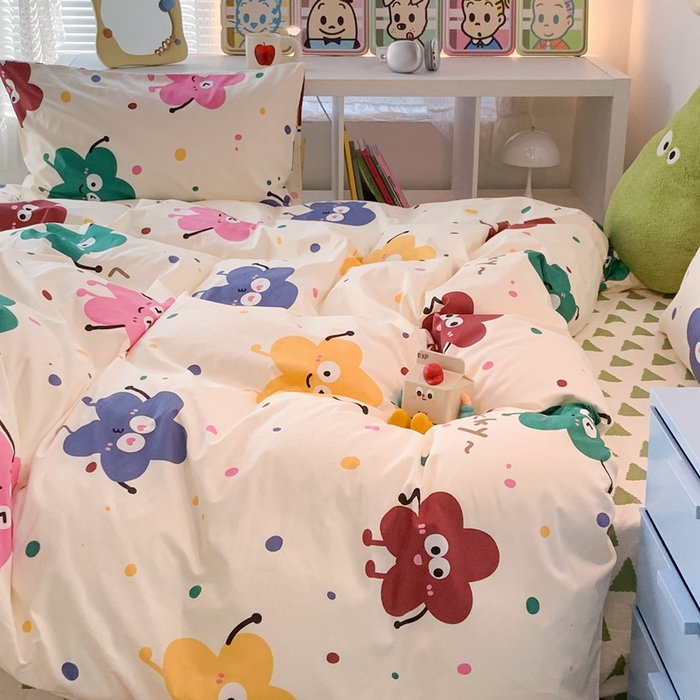 91家纺网 家纺一手货源 找家纺 昔可家纺 2023新款全棉四件套-潮趣系列 花瓣笑脸