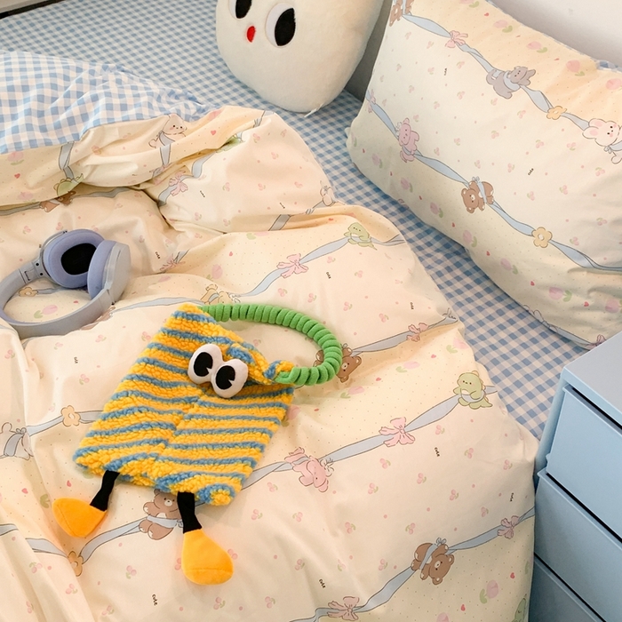 91家纺网 家纺一手货源 找家纺 昔可家纺 2023新款全棉四件套-萌趣卡通 丝带小卡通