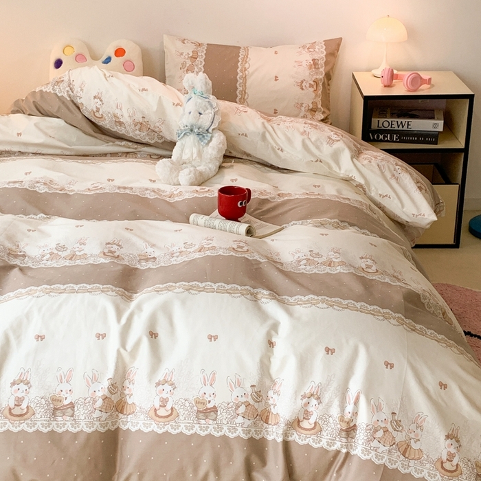 91家纺网 家纺一手货源 找家纺 昔可家纺 2023新款全棉四件套-洛丽塔风 洛丽塔小兔