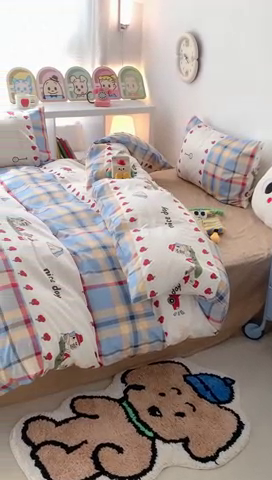 91家纺网 家纺一手货源 找家纺 昔可家纺 2023新款全棉四件套-ins卡通系列 露营狗狗