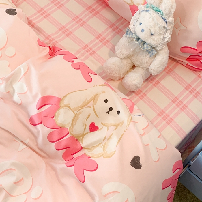 91家纺网 家纺一手货源 找家纺 昔可家纺 2023新款全棉四件套-潮趣系列 pink小奶狗