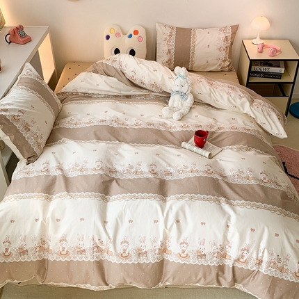 91家纺网 家纺一手货源 找家纺 昔可家纺 2023新款全棉四件套-洛丽塔风 洛丽塔小兔