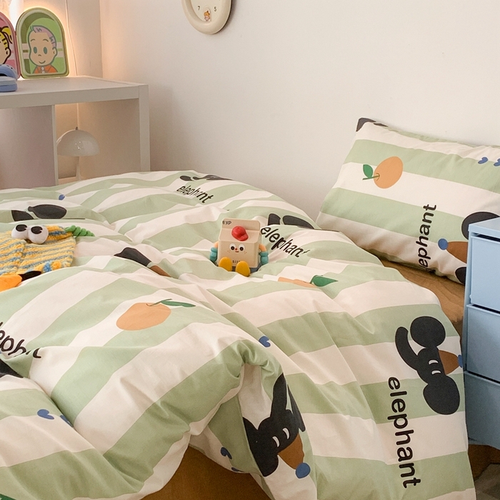 91家纺网 家纺一手货源 找家纺 昔可家纺 2023新款全棉四件套-潮趣系列 橘子大象