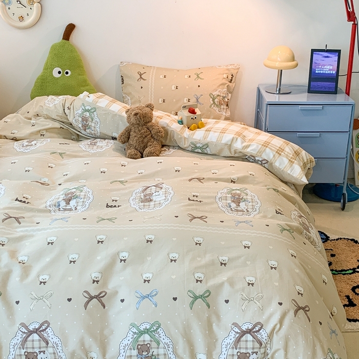 91家纺网 家纺一手货源 找家纺 昔可家纺 2023新款全棉四件套-洛丽塔风 洛丽塔小熊