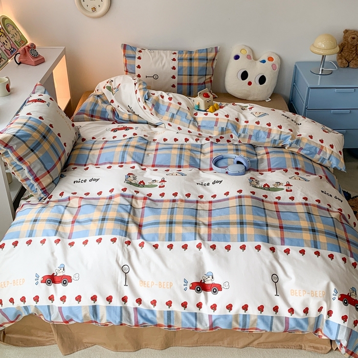 91家纺网 家纺一手货源 找家纺 昔可家纺 2023新款全棉四件套-ins卡通系列 露营狗狗