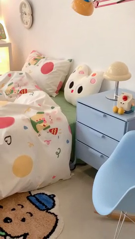 91家纺网 家纺一手货源 找家纺 昔可家纺 2023新款全棉四件套-潮趣系列 彩色波点兔